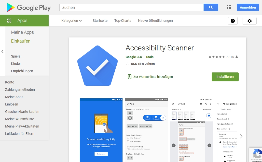 Screenshot der App im Google-Play-Store