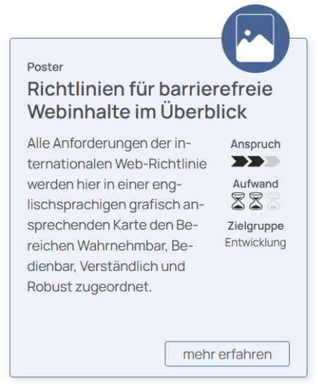 Zum Tool: Richtlinien für barrierefreie Webinhalte im Überblick.