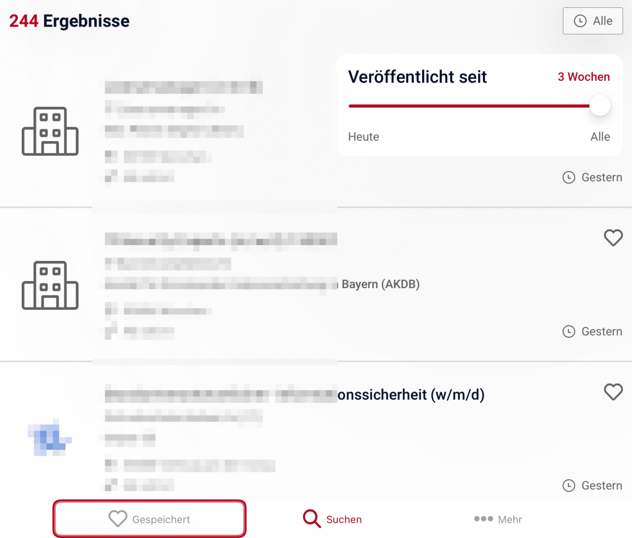 Bildschirmausschnitt der Ergebnisseite