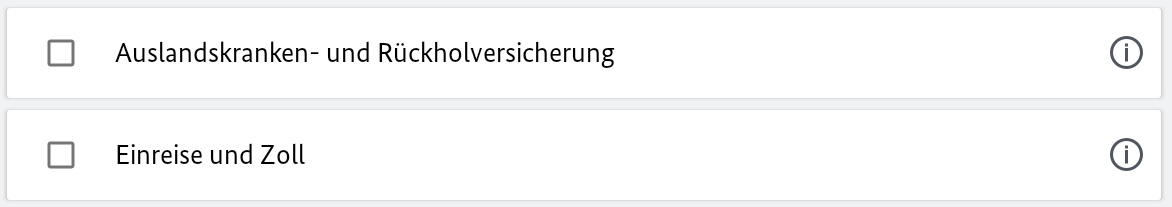 Bildschirmausschnitt der Checkliste, die Checkboxen sind nur optisch mit der Beschriftung verbunden