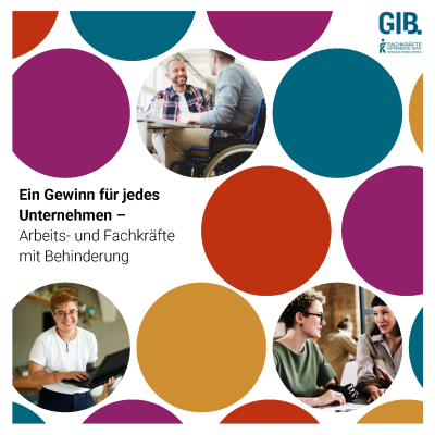 Deckblatt mit bunten Kreisen der GIB-Brosch&uuml;re Ein Gewinn f&uuml;r jedes Unternehmen - Arbeits- und Fachkr&auml;fte mit Behinderung.
