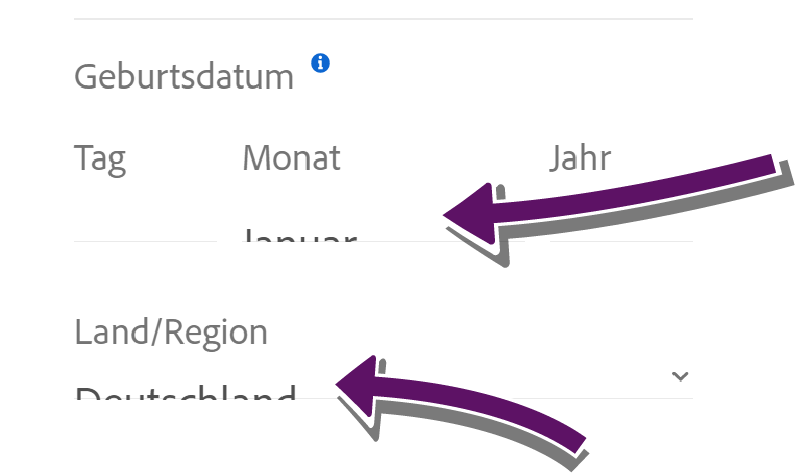 Bildschirmausschnitt der Registrierungs-Seite