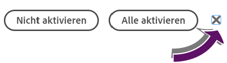 Bildschirmausschnitt des Pop-ups für Cookie-Einstellungen