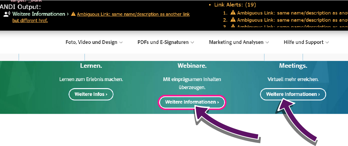 Bildschirmausschnitt der Adobe Connect Startseite