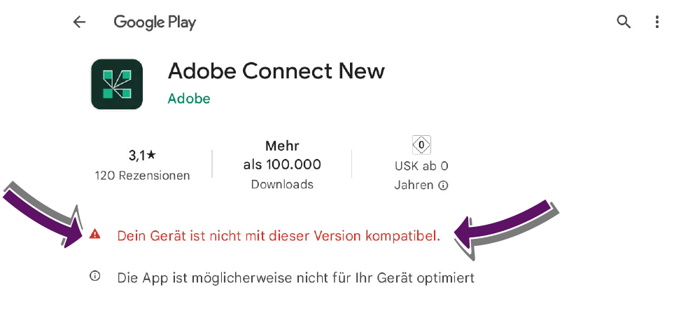 Bildschirmausschnitt des Google Playstore