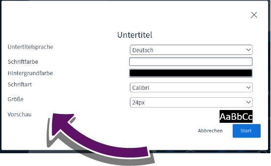 Bildschirmausschnitt der Web-Anwendung