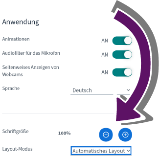 Bildschirmausschnitt der Einstellungen der Web-Anwendung