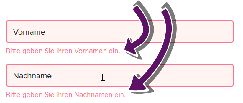 Bildschirmausschnitt der Registrierungsseite mit einem Warnhinweis bei fehlerhaftem Formulareintrag
