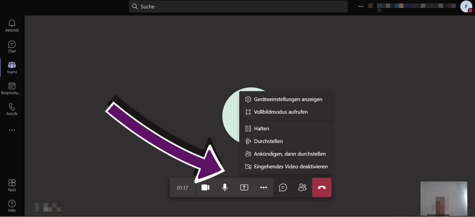 Bildschirmaufnahme eines Videoanrufs ohne Vergrößerung