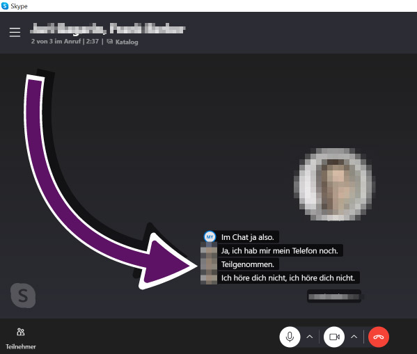 Screenshot: Skype mit Anzeige der automatisch erzeugten Untertitel
