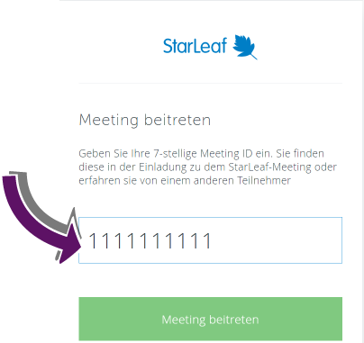 Bildschirmausschnitt der Seite zur Eingabe der Meeting-ID