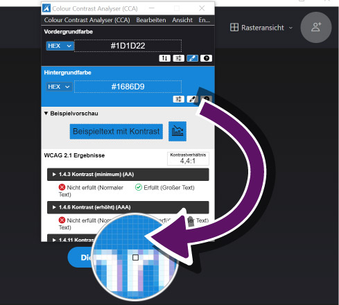 Bildschirmausschnitt der Anwendung Colour Contrast Analyser