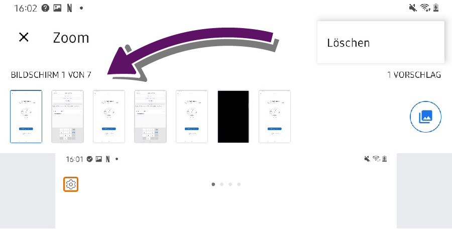 Bildschirmausschnitt der Ergebnisseite des Accessibility Scanners mit Liste der Screenshots